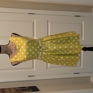 Women's white polka dots and Lime dress w/v-neck back w/pleats